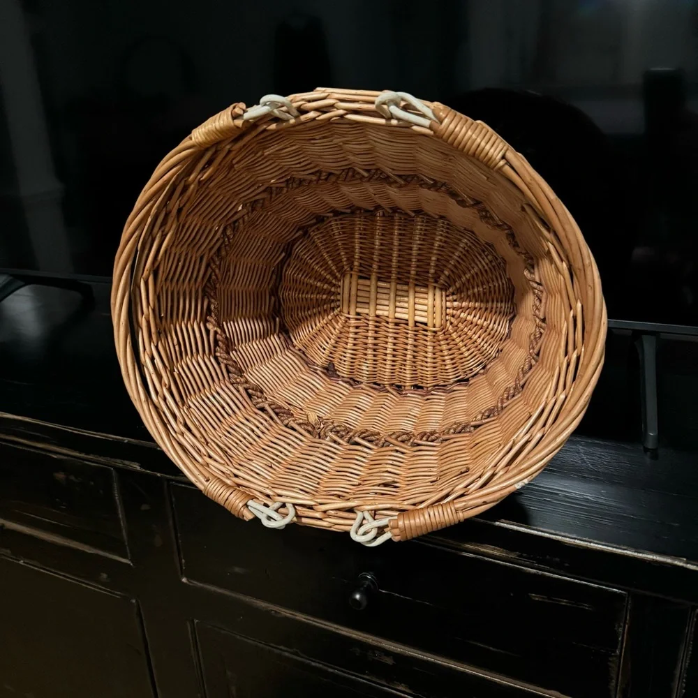 Vintage Hand Woven Oval Gathering Harvest Basket With Handles